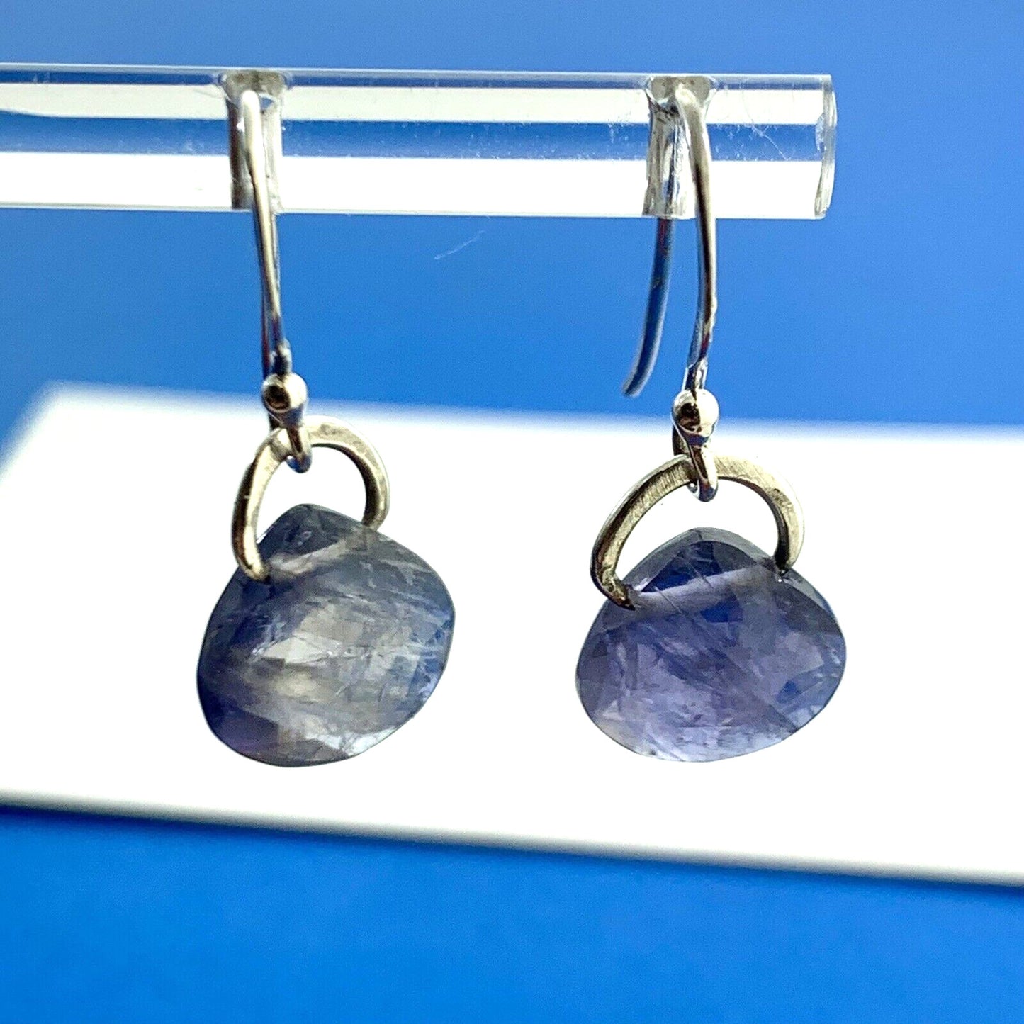 925 Sterling Silver Pear Cushion Cut Tanzanite Drop Dangle Hook Earrings