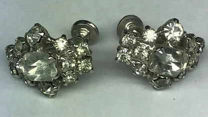 Vintage Art Deco Crystal Rhinestone Half Hoop Screw Back Clip Earrings