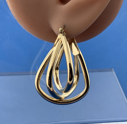 Retro 14K Yellow Gold Modernist Tubular Statement Pear Bell Dangle Drop Earrings