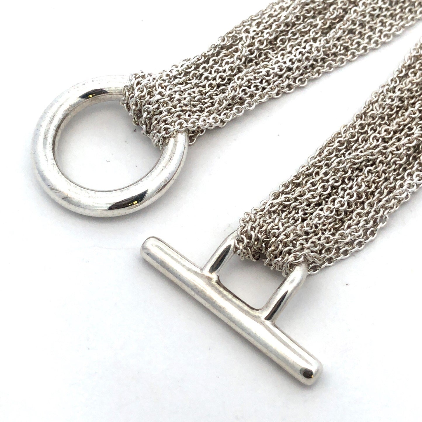 Tiffany & Co 925 Sterling Silver Retired Heart Mesh Multi-Strand Toggle Bracelet