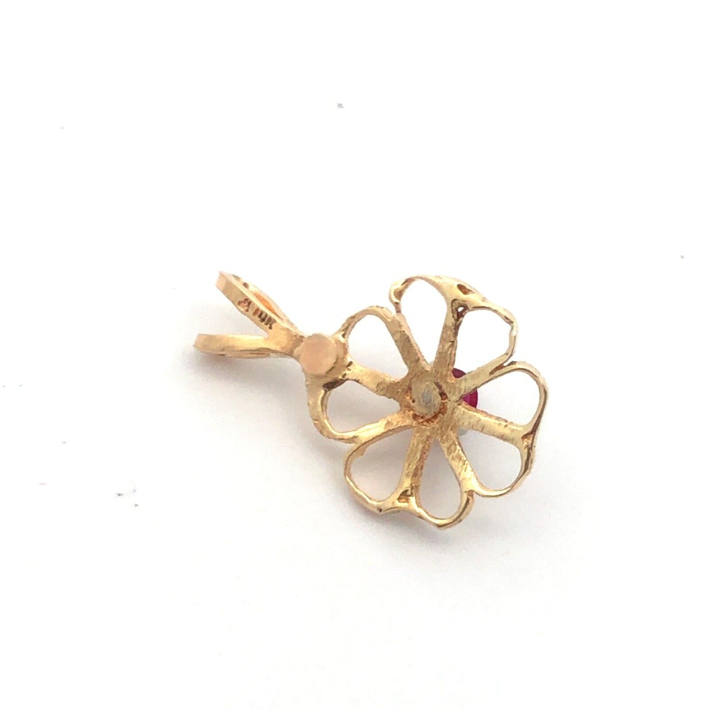 Designer 14K Yellow Gold Red Spinel Cutout Four-Leaf Clover Flower Pendant