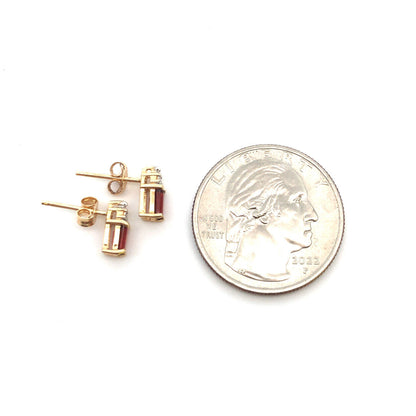 Designer 10K Yellow Gold Lab Created Ruby Diamond Accent January  Stud Earrings