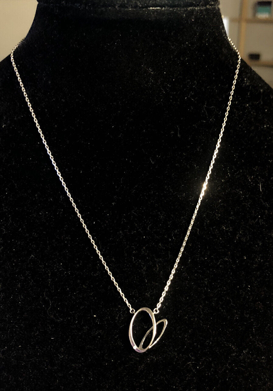 Designer Memoire 925 Sterling Silver Round Diamond Modernist Oval Necklace