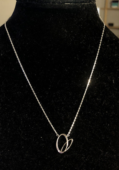 Designer Memoire 925 Sterling Silver Round Diamond Modernist Oval Necklace