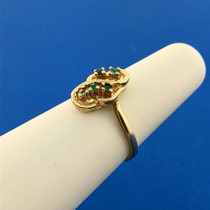Estate 14K Yellow Gold Emerald Free Form Cluster May Anniversary Sweetheart Ring