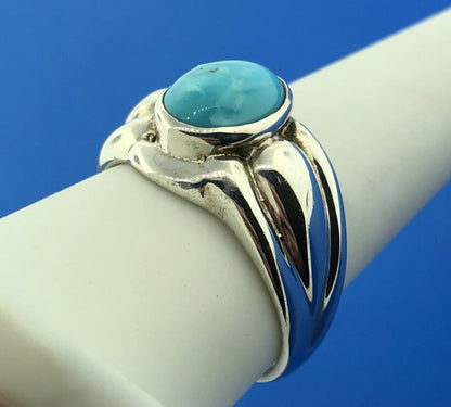 Designer OIM Sterling Silver 925 Oval Turquoise Modernist Ribbed Design Ring