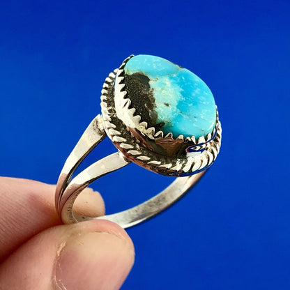 Navajo Artisan Grace Smith 925 Sterling Silver Polished Turquoise Chunk Ring