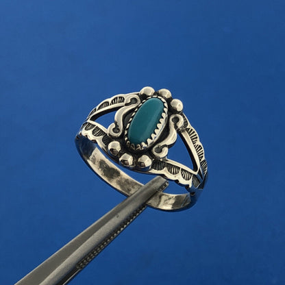 Stunning Sterling Silver 925 Cabochon Blue Turquoise Openwork Ring Size 5.25