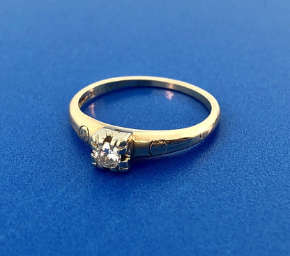 Vintage Fidelity 14K Yellow White Gold Solitaire Engagement Bridal Promise Ring