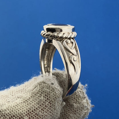 Designer Sterling Silver 925 Garnet Bead Scroll Work January Cocktail Ring