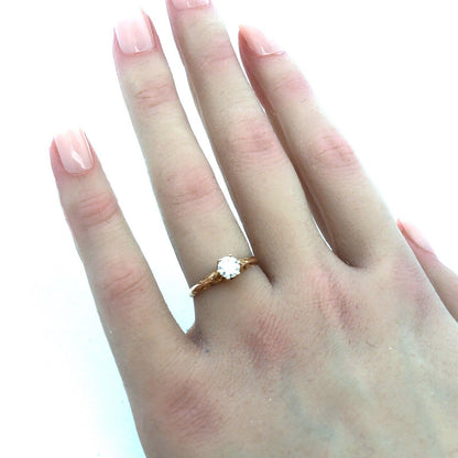 Estate 10K Yellow Gold Round Diamond Solitaire Filigree Engagement Ring