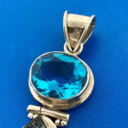 Estate Sterling Silver 925 Ocean Blue CZ Rainbow Druzy Geode Statement Pendant