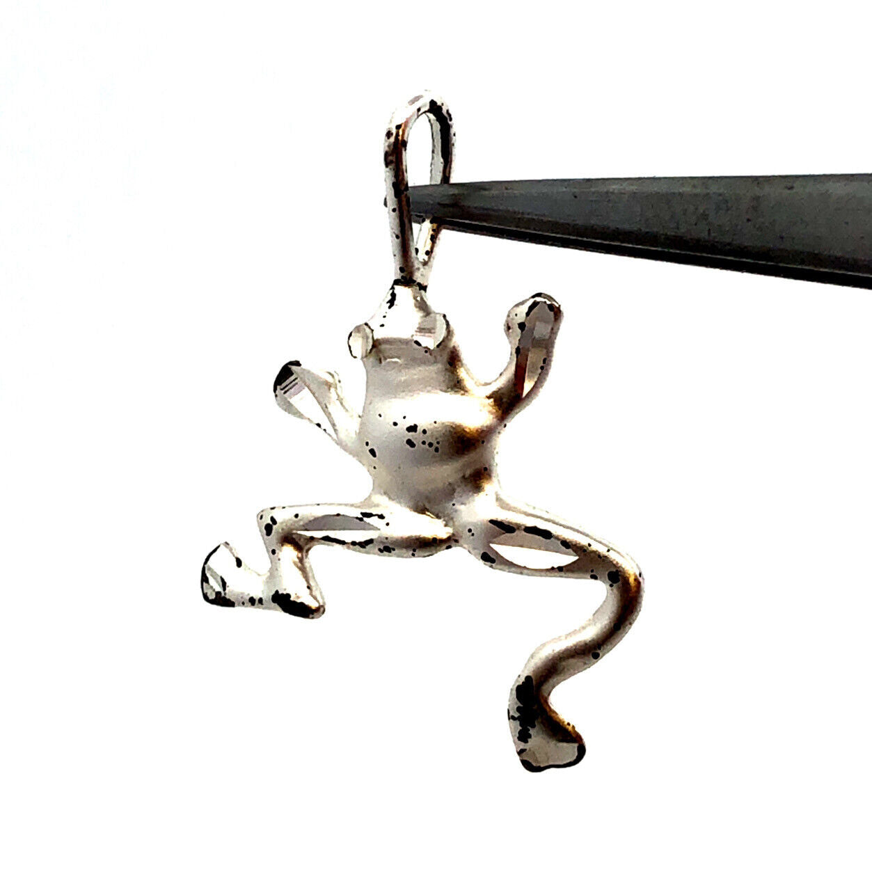 Designer Vintage 925 Sterling Silver Jumping Frog Amphibian Pendant