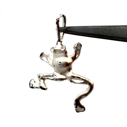 Designer Vintage 925 Sterling Silver Jumping Frog Amphibian Pendant
