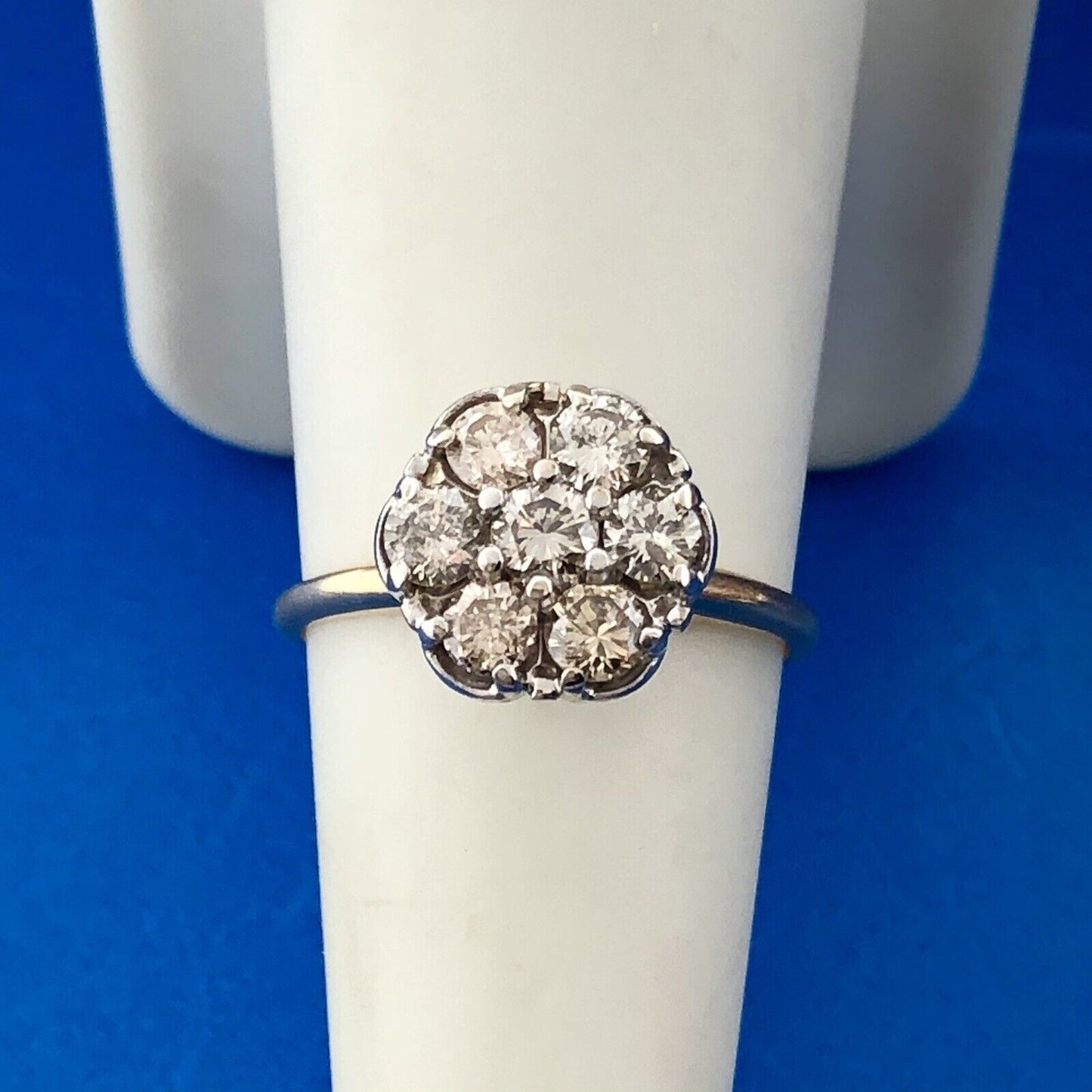 Estate 14K Yellow White Gold Diamond Floral Cluster Anniversary Cocktail Ring