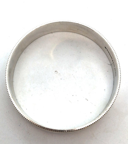 Tiffany & Co 925 Sterling Silver Ribbed Milgrain Polished Wide Bangle Bracelet