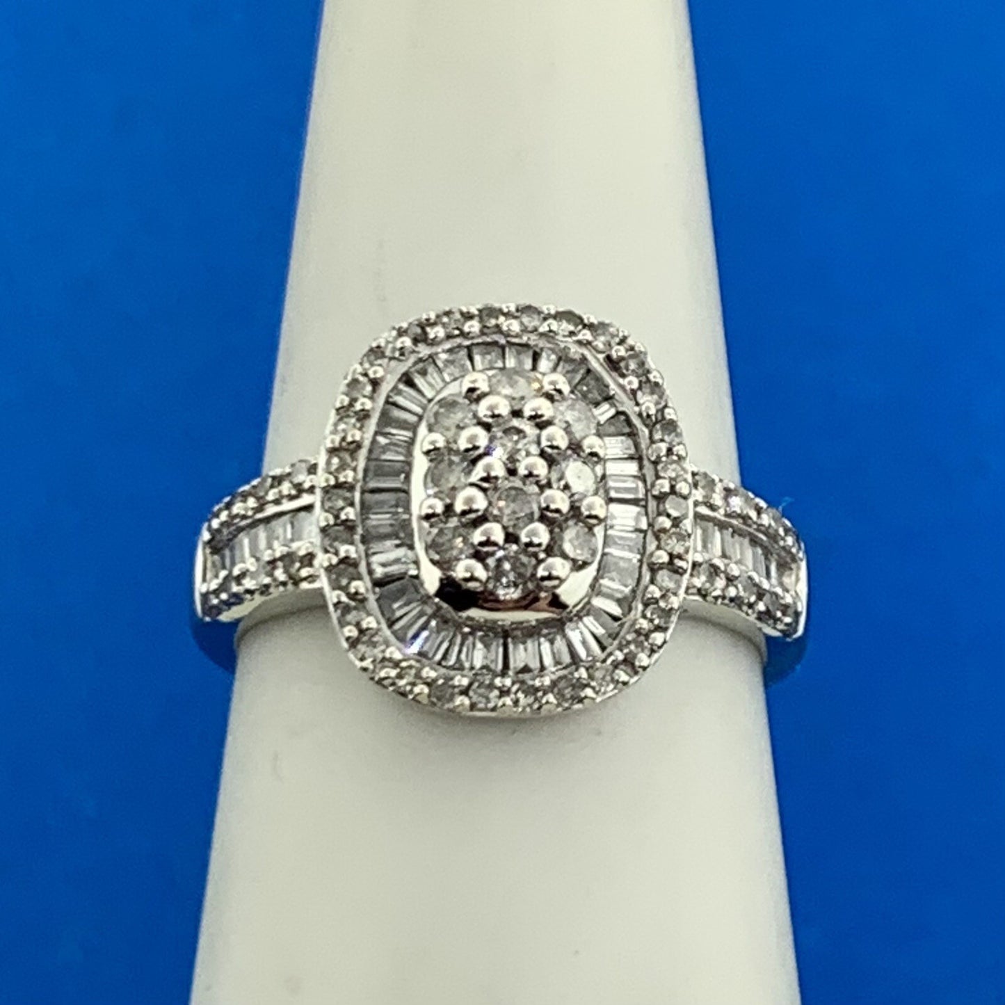 Designer 14K White Gold Diamond Cluster Double Halo Size 7 Engagement Ring