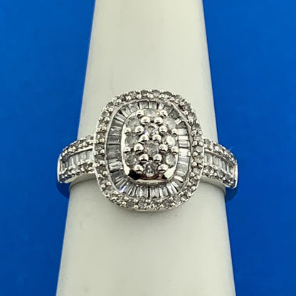 Designer 14K White Gold Diamond Cluster Double Halo Size 7 Engagement Ring