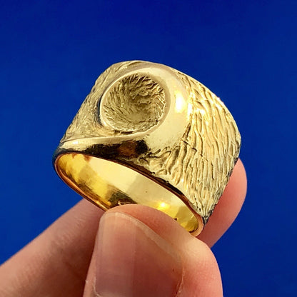 Designer Arabic 18K Yellow Gold Unisex 3D Bird's Eye Of The Storm Dramatic Ring
