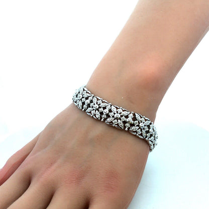 Designer R 925 Sterling Silver Diamond Open Work Textured Statement Bracelet