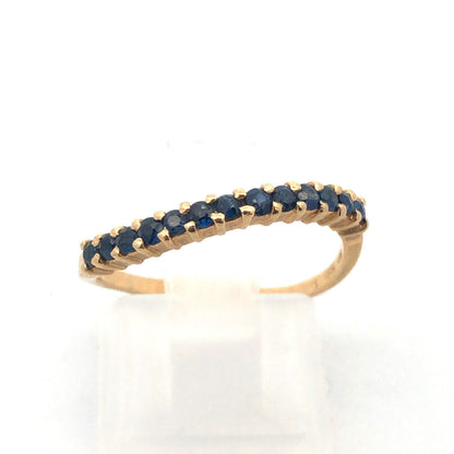 Designer 14K Yellow Gold Blue Sapphire Stackable Wave Band Ring