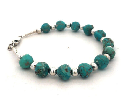 Estate 925 Sterling Silver Round Turquoise Beaded Bracelet