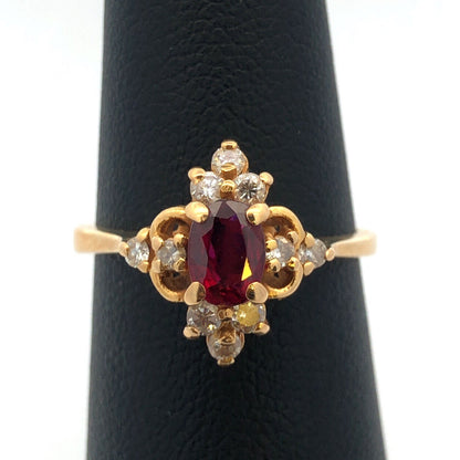 Designer 18K Yellow Gold Ruby Diamond July Anniversary Birthday Ring