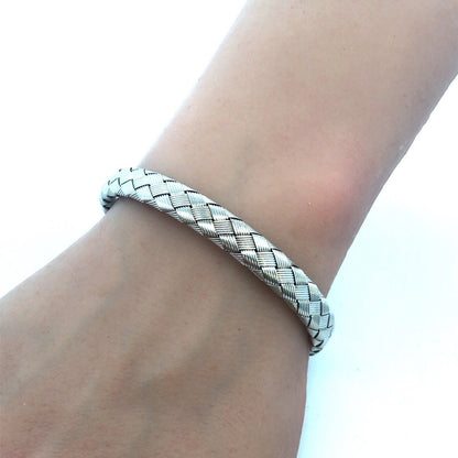 Designer RCI 14K White Gold Basket Weave Braided Elegant Bangle Bracelet