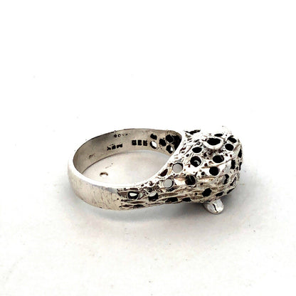 Vintage Mexico 925 Sterling Silver Cheetah Jaguar Cat Head Statement Ring