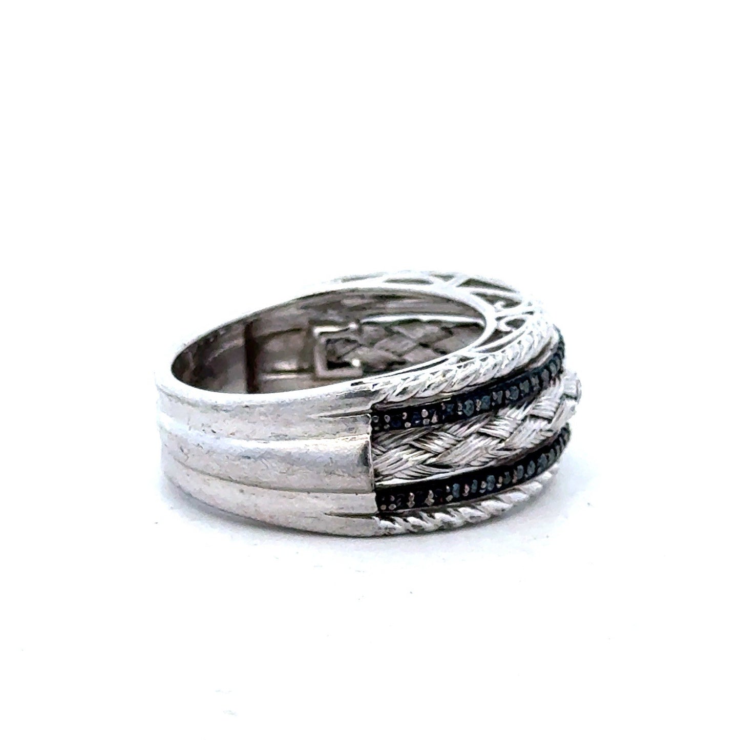 Designer 925 Sterling Silver Black Diamond Braided Rope Statement Size 10 Ring