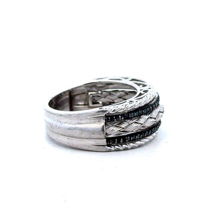 Designer 925 Sterling Silver Black Diamond Braided Rope Statement Size 10 Ring