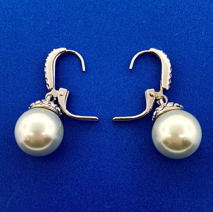 Elegant Silver Tone Faux Pearl Cubic Zirconia Drop Dangle Ball Earrings