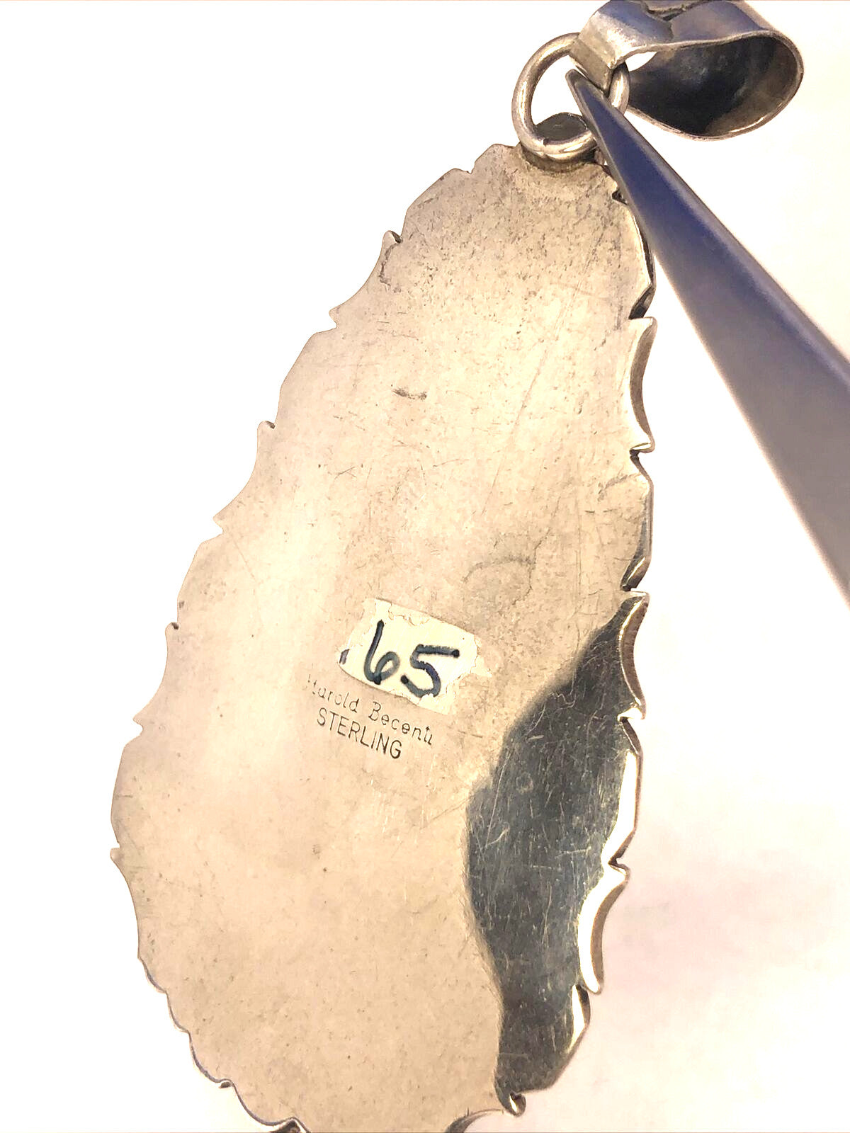 Harold Becenti Navajo 925 Sterling Silver Pear Turquoise Statement Pendant