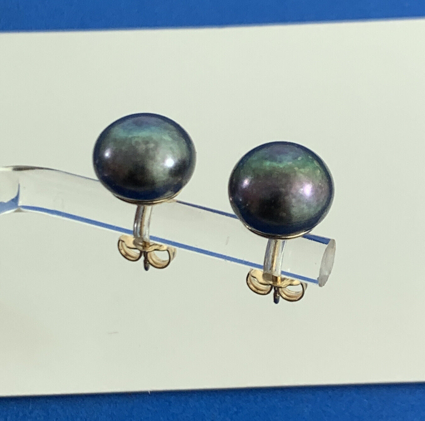 Designer 14K Yellow Gold Tahitian Pearl Statement Stud Earrings 10.5mm