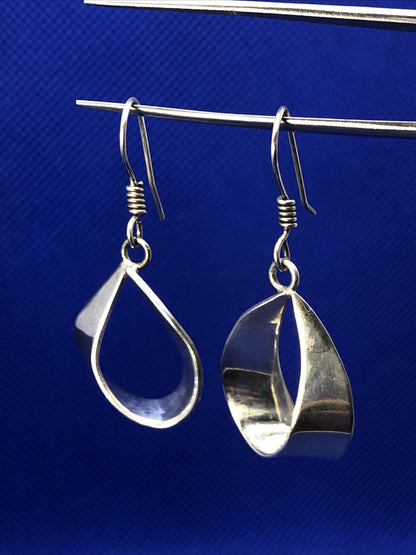 Taxco Mexico TC-131 925 Modernist Sterling Silver Loop Dangle Hook Earrings