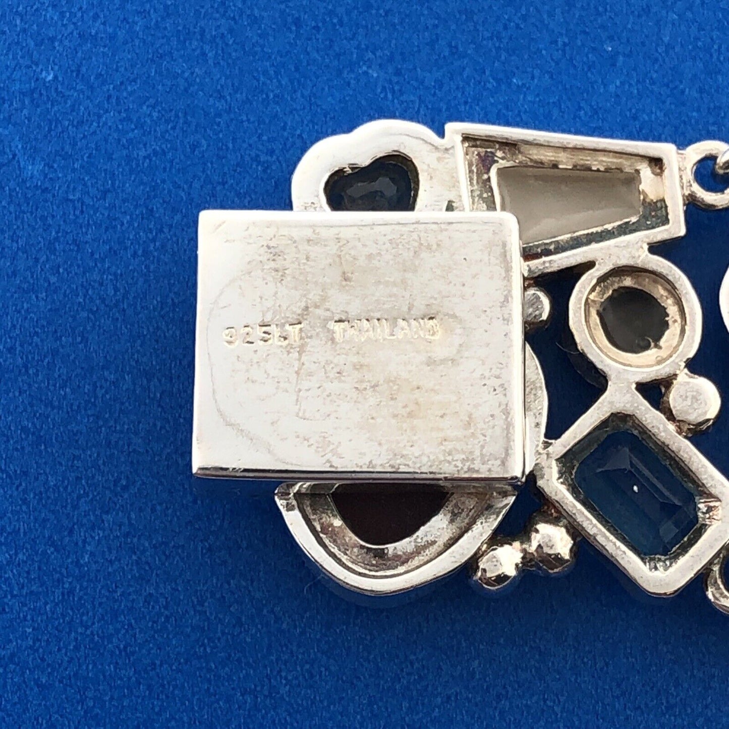 Designer 925 Sterling Silver Multi Gem Multi Shaped Glamorous Statement Bracelet