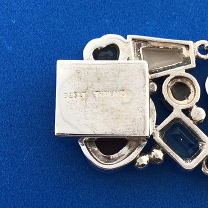 Designer 925 Sterling Silver Multi Gem Multi Shaped Glamorous Statement Bracelet