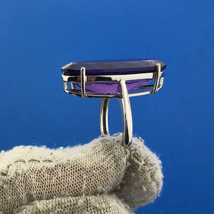 Stunning 925 Sterling Silver Oval Faceted Amethyst Statement Cocktail Ring