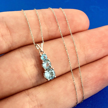 Designer 10K White Gold Round Blue Topaz Journey Pendant Necklace