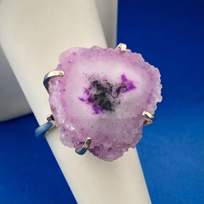 Retro 925 Sterling Silver Purple Fuschia Pink White Druzy Quartz Statement Ring