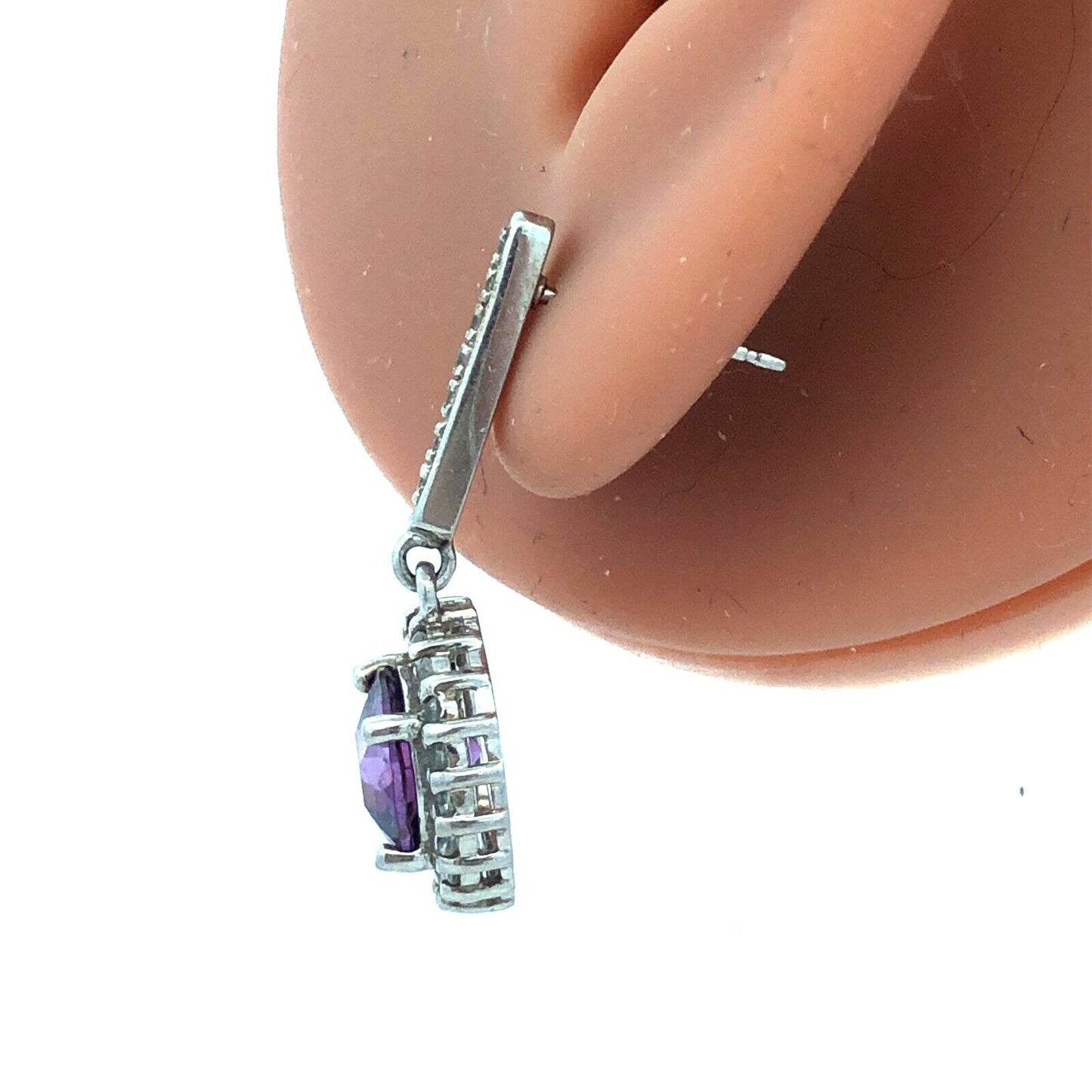 Designer Sterling Silver Round Purple Cubic Zirconia CZ Halo Dangle Earrings