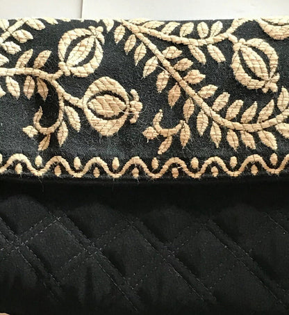 Vera Bradley Black Quilted Microfiber White Embroidered Clutch With Straps