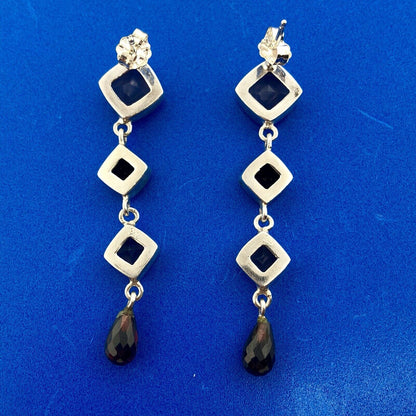 Sterling Silver 925 Garnet Rose Quartz January Drop Dangle Statement Earrings