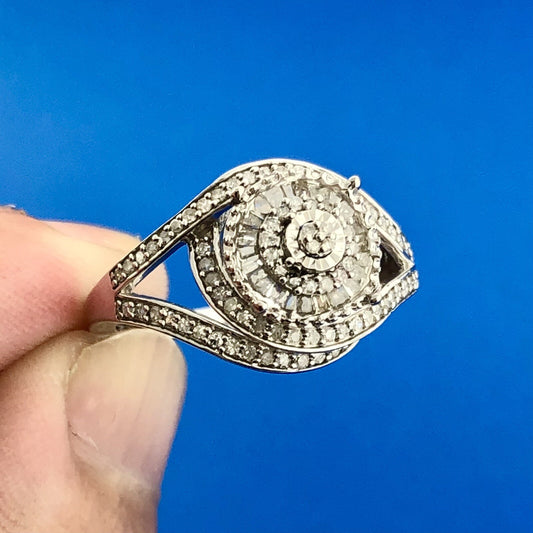 Designer SJD 925 Sterling Silver Diamond Engagement Bridal Anniversary Ring
