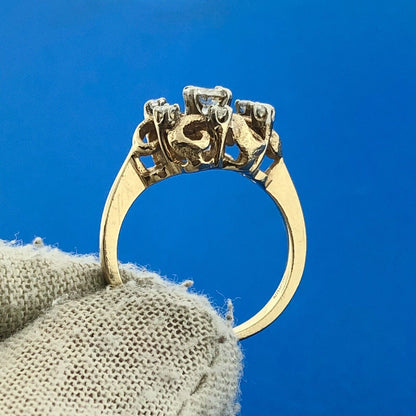 Vintage 14K Yellow Gold Diamond Flower Cluster Ribbon Style Cocktail Ring