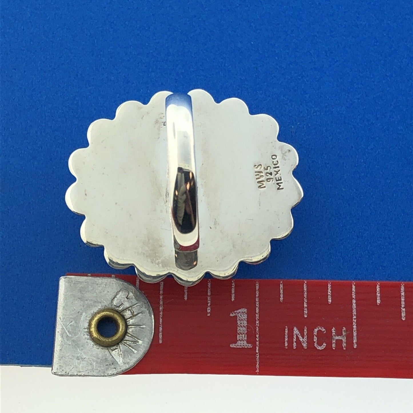 MWS Mexican Sterling Silver 925 Oval Cabochon Turquoise Statement Ring Size 6