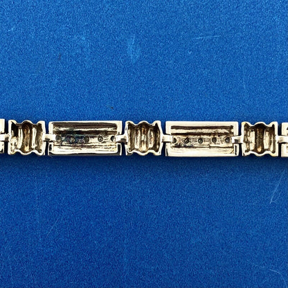 Estate CI 925 Sterling Silver Vermeil Two Tone Diamond Bar Panel Tennis Bracelet