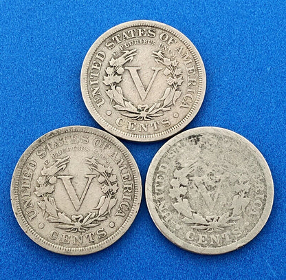1897 1898 1899 P Liberty Head Nickel Five Cents 5c Rare Philadelphia 3 Coin Lot