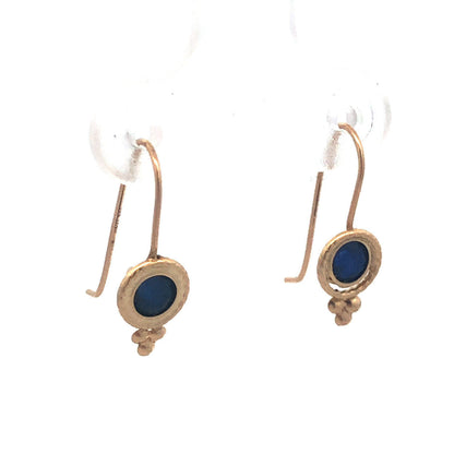 14K Yellow Gold Blue Sapphire Drop Wire Thread Earrings
