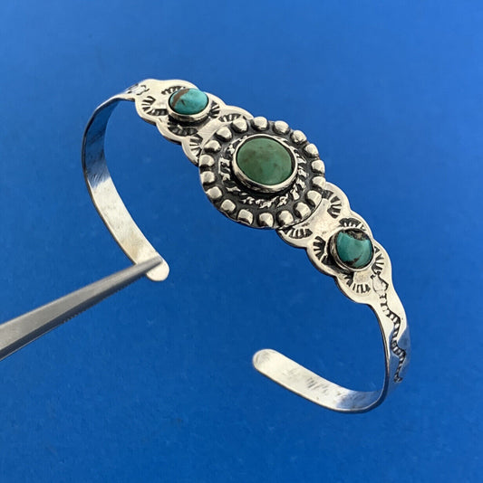 Native American 925 Sterling Silver Turquoise Storyteller Child's Cuff Bracelet